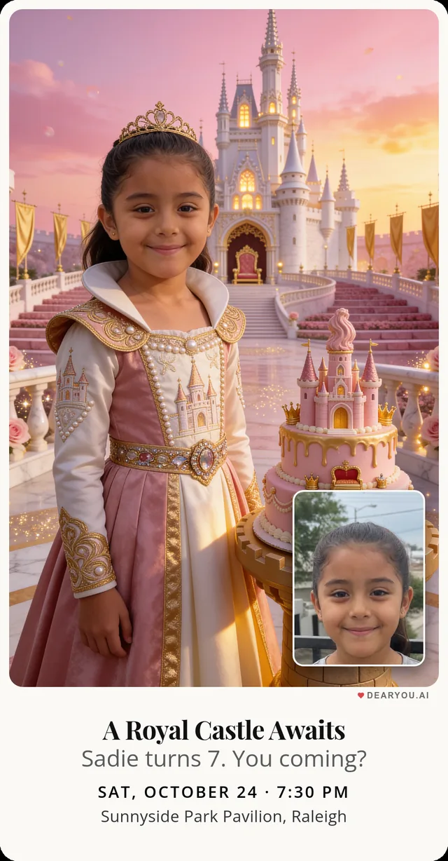 Fairytale princess invitation, realistic style