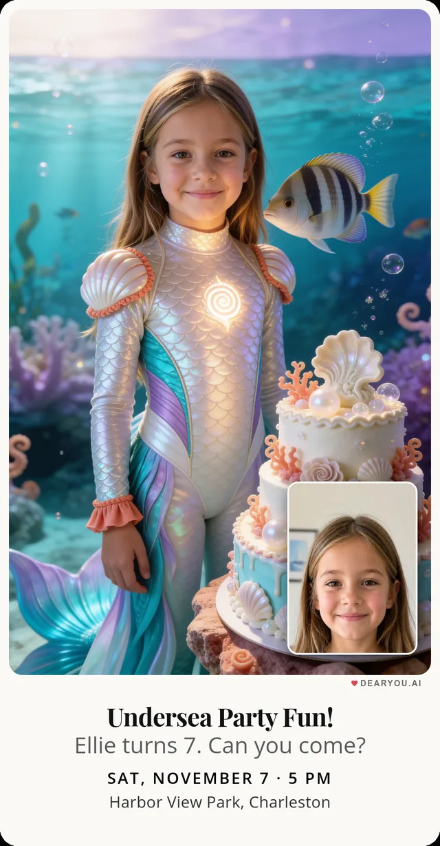 Mermaid invitation, realistic style