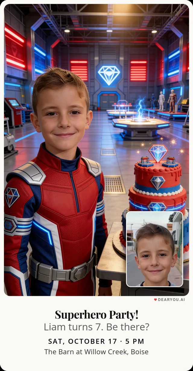 Superhero academy invitation, realistic style